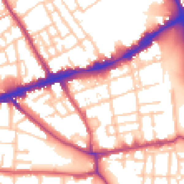 Daytime road noise heatmap for E1 4LS