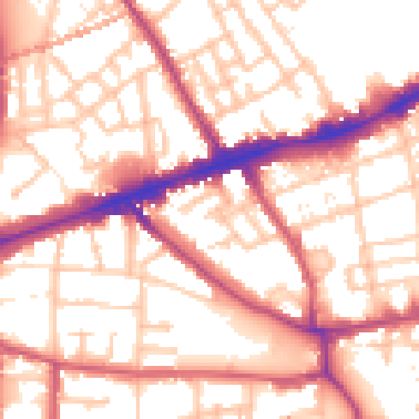 Daytime road noise heatmap for E1 4NE