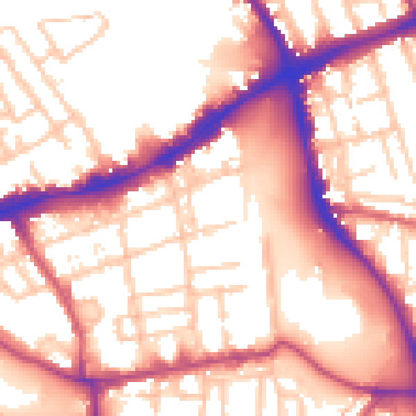 Daytime road noise heatmap for E1 4QL