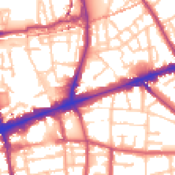 Daytime road noise heatmap for E1 4TS