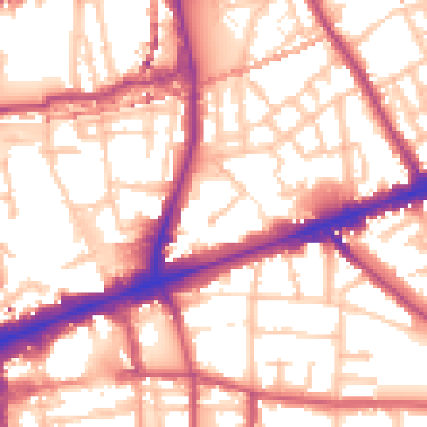 Daytime road noise heatmap for E1 4UA