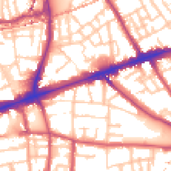 Daytime road noise heatmap for E1 4UN