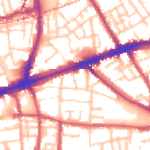 Daytime road noise heatmap for E1 4UT