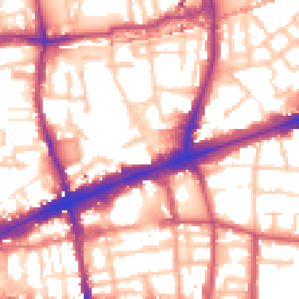 Daytime road noise heatmap for E1 5DG