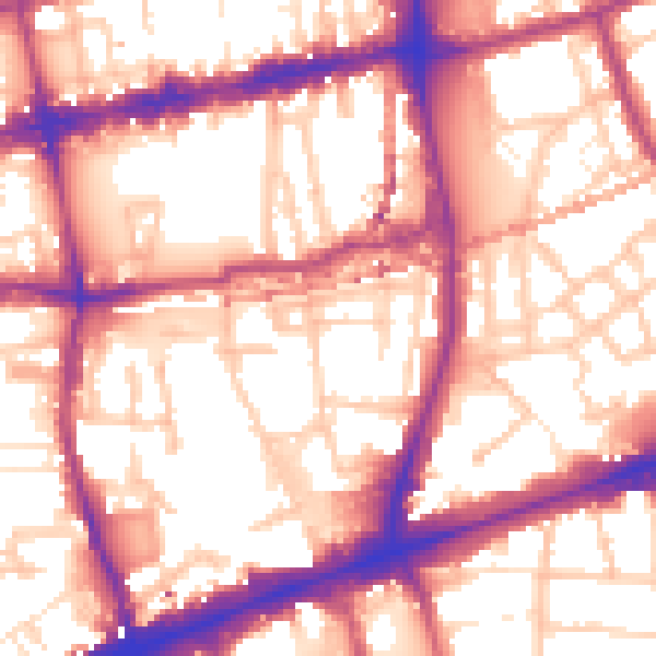 Daytime road noise heatmap for E1 5RB