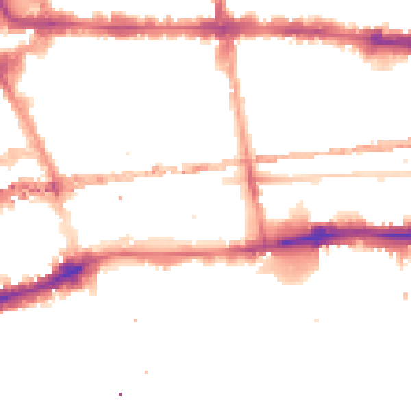 Night-time road noise heatmap for E1 8HP