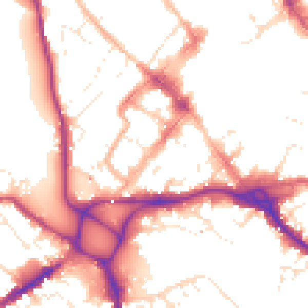 Daytime road noise heatmap for EX1 1BL
