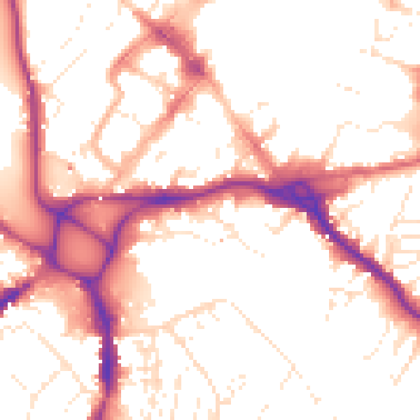 Daytime road noise heatmap for EX1 1DE