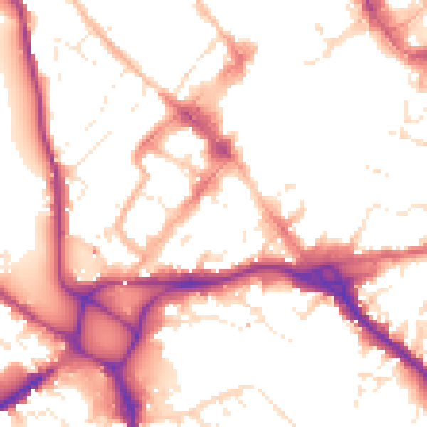 Daytime road noise heatmap for EX1 1DT