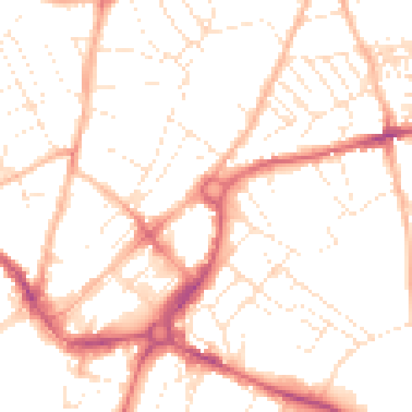Daytime road noise heatmap for EX1 2DE
