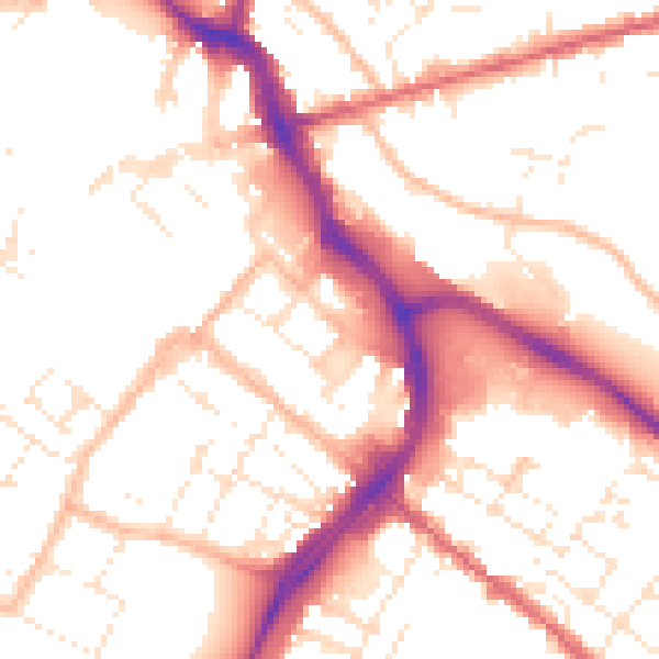 Daytime road noise heatmap for GL1 1EN
