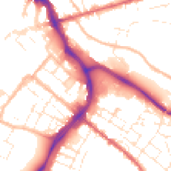 Daytime road noise heatmap for GL1 1EW