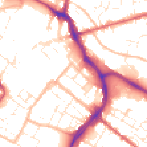 Daytime road noise heatmap for GL1 1NB