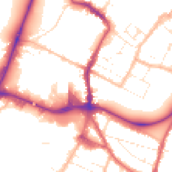 Daytime road noise heatmap for GL1 2EZ
