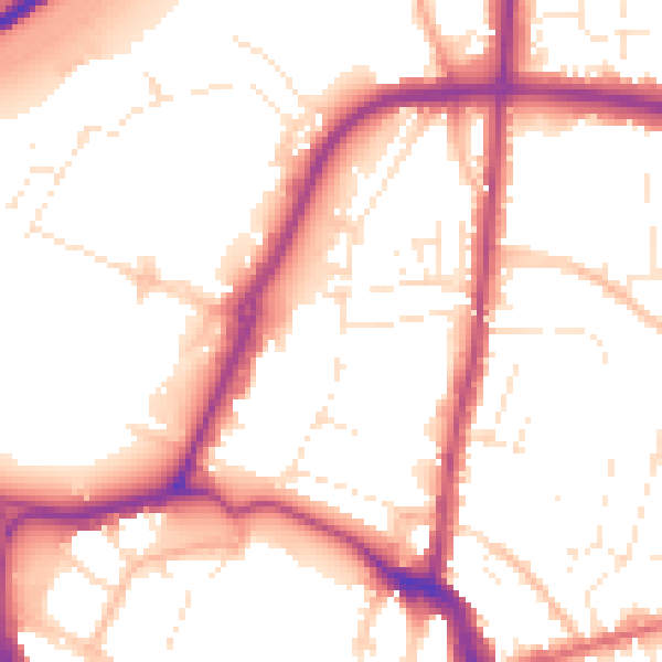 Daytime road noise heatmap for GL1 2PY