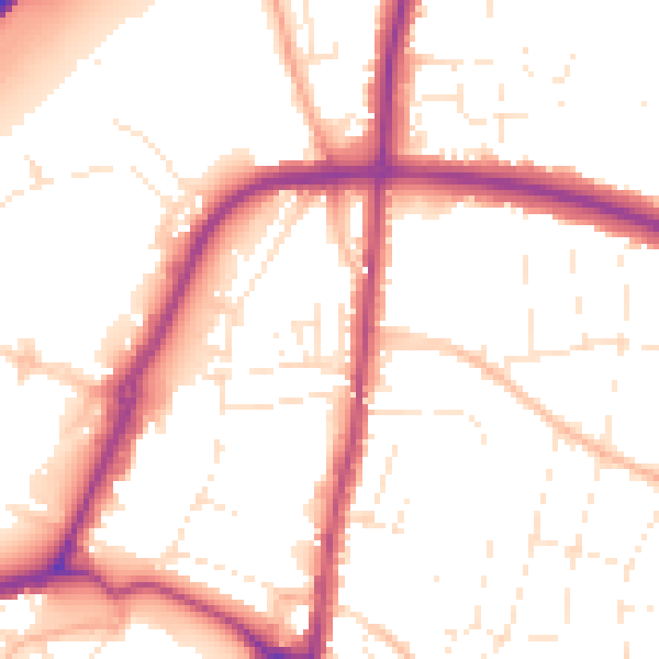 Daytime road noise heatmap for GL1 2QJ