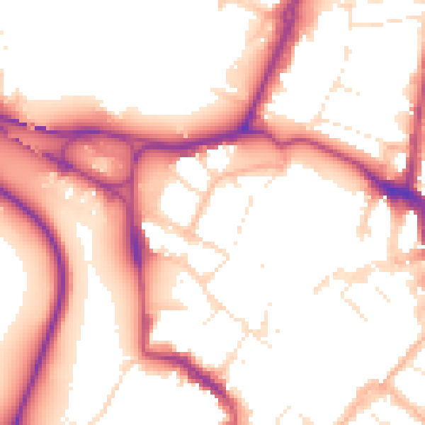 Daytime road noise heatmap for GL1 2QY