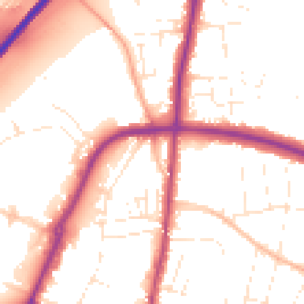 Daytime road noise heatmap for GL1 2SE