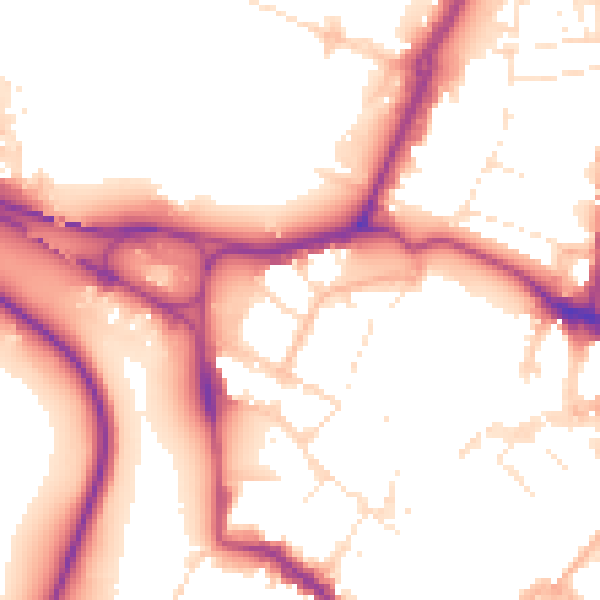 Daytime road noise heatmap for GL1 2TA