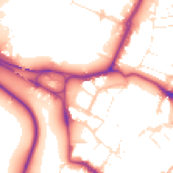 Daytime road noise heatmap for GL1 2UJ