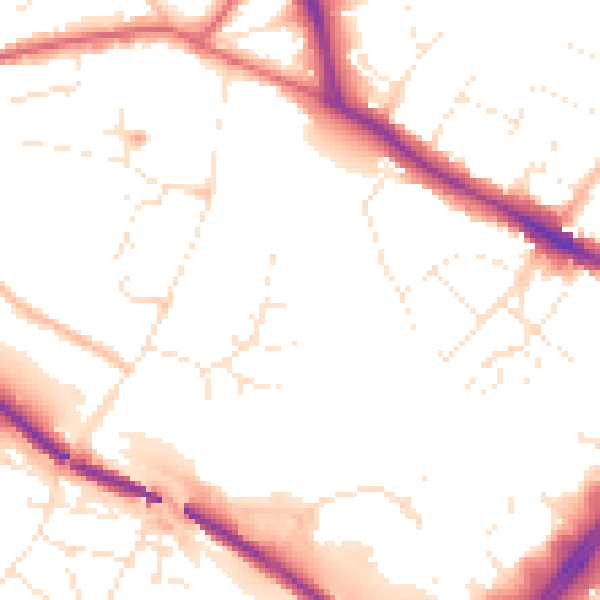 Daytime road noise heatmap for GL1 3QJ