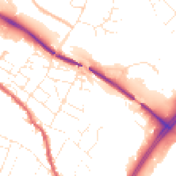Daytime road noise heatmap for GL1 4BD