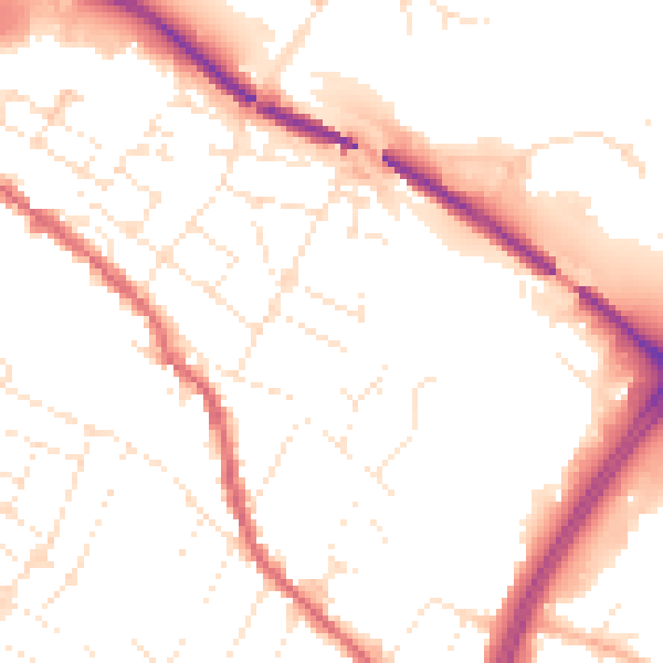 Daytime road noise heatmap for GL1 4DE