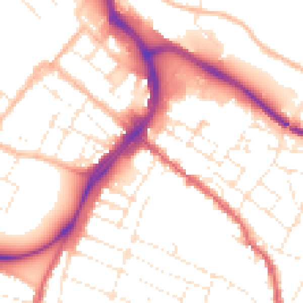 Daytime road noise heatmap for GL1 4DZ