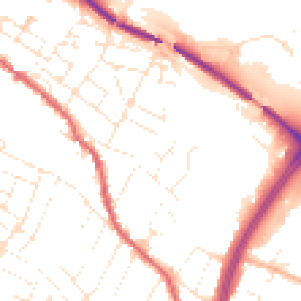 Daytime road noise heatmap for GL1 4EB
