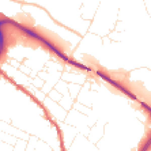 Daytime road noise heatmap for GL1 4EQ