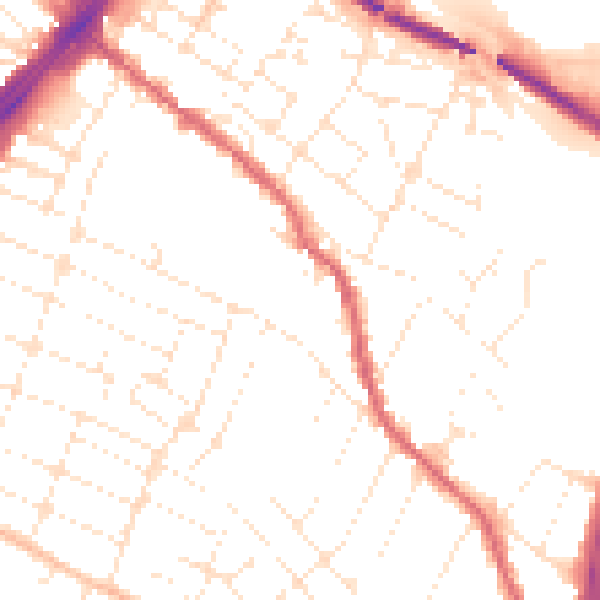 Daytime road noise heatmap for GL1 4JW
