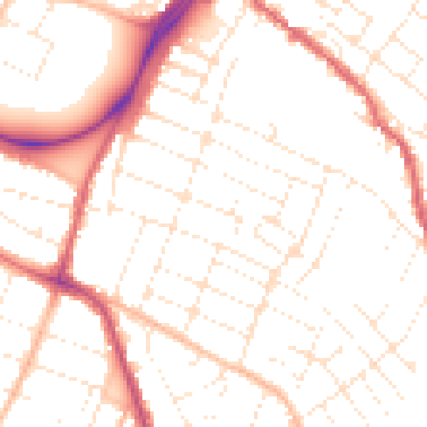 Daytime road noise heatmap for GL1 4XB