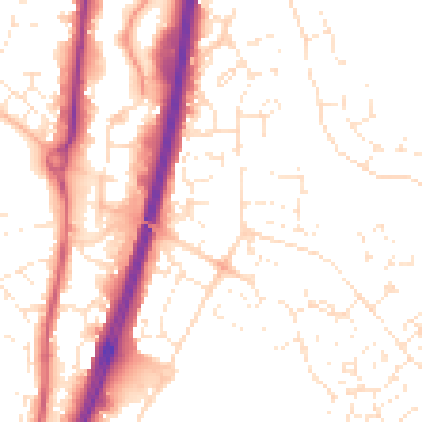 Daytime road noise heatmap for GL2 2BQ