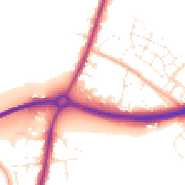 Daytime road noise heatmap for GL2 9AW