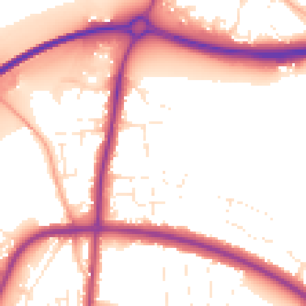 Daytime road noise heatmap for GL2 9DX