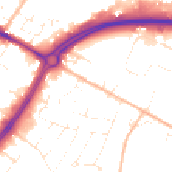 Daytime road noise heatmap for GL4 3JQ
