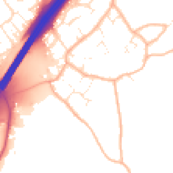 Daytime road noise heatmap for GL4 8AQ