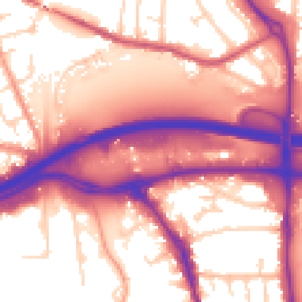 Daytime road noise heatmap for GU1 1AJ