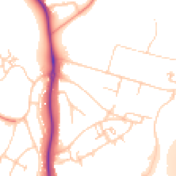Daytime road noise heatmap for GU1 1AR