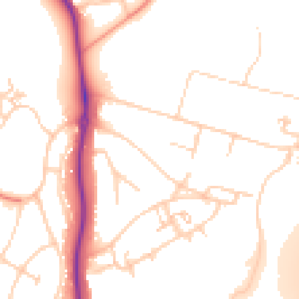 Daytime road noise heatmap for GU1 1AU