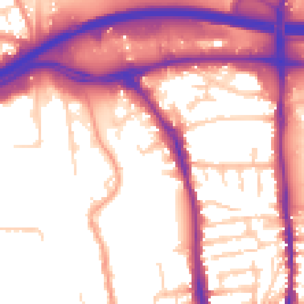 Daytime road noise heatmap for GU1 1EB