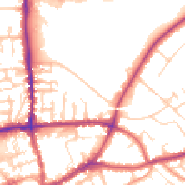 Daytime road noise heatmap for GU1 1ER