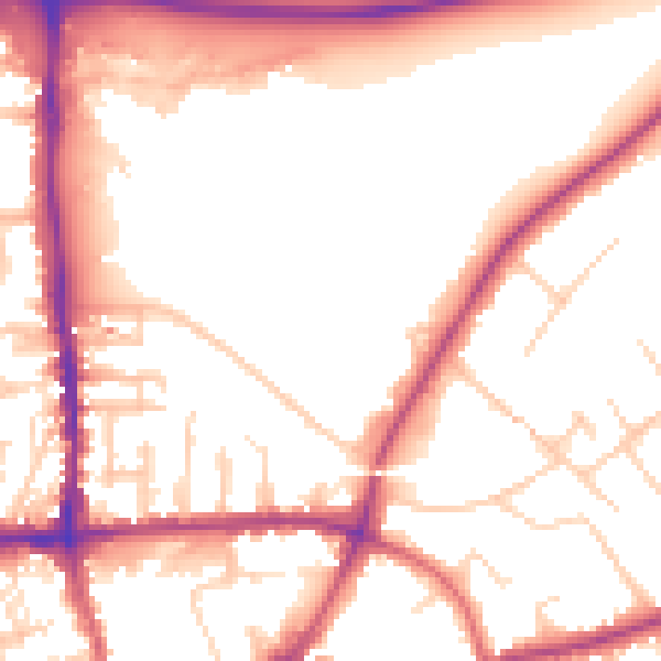 Daytime road noise heatmap for GU1 1ES