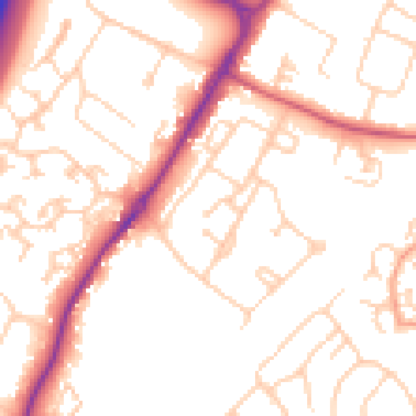 Daytime road noise heatmap for GU1 1EX