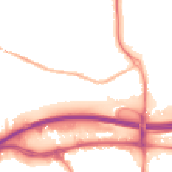 Night-time road noise heatmap for GU1 1FD