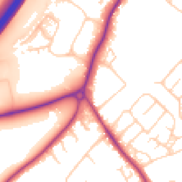 Daytime road noise heatmap for GU1 1FF