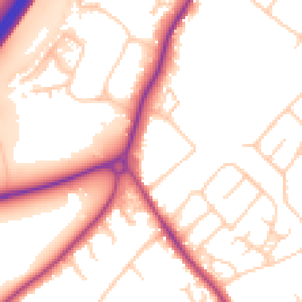 Daytime road noise heatmap for GU1 1FG