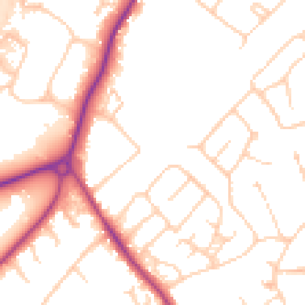 Daytime road noise heatmap for GU1 1FU