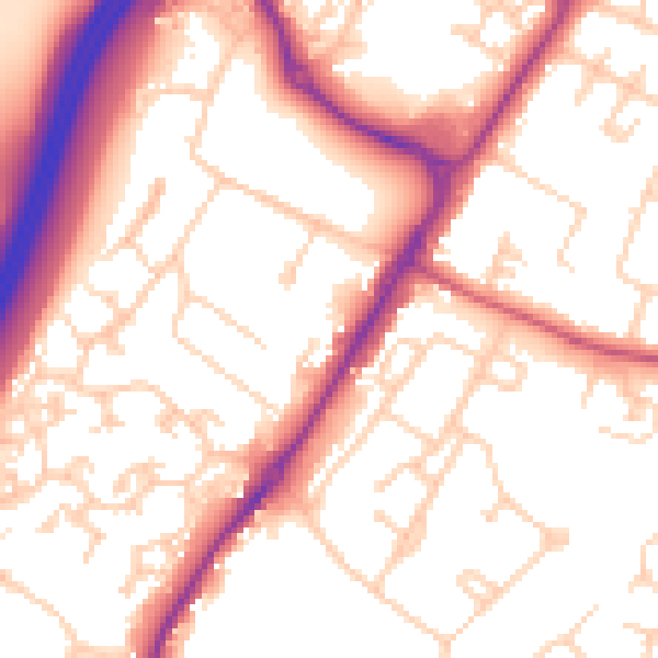 Daytime road noise heatmap for GU1 1FY