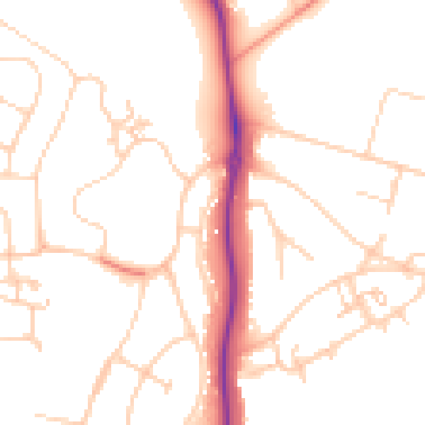 Daytime road noise heatmap for GU1 1NN